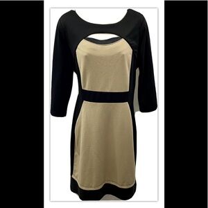 Dots Women’s Knit Midi Sheath Dress L 3/4 Sleeves